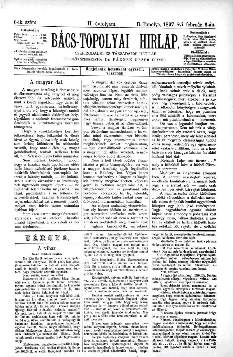 Bács-Topolyai Hirlap, 2. évf. 1897. február 6. 6. sz.
