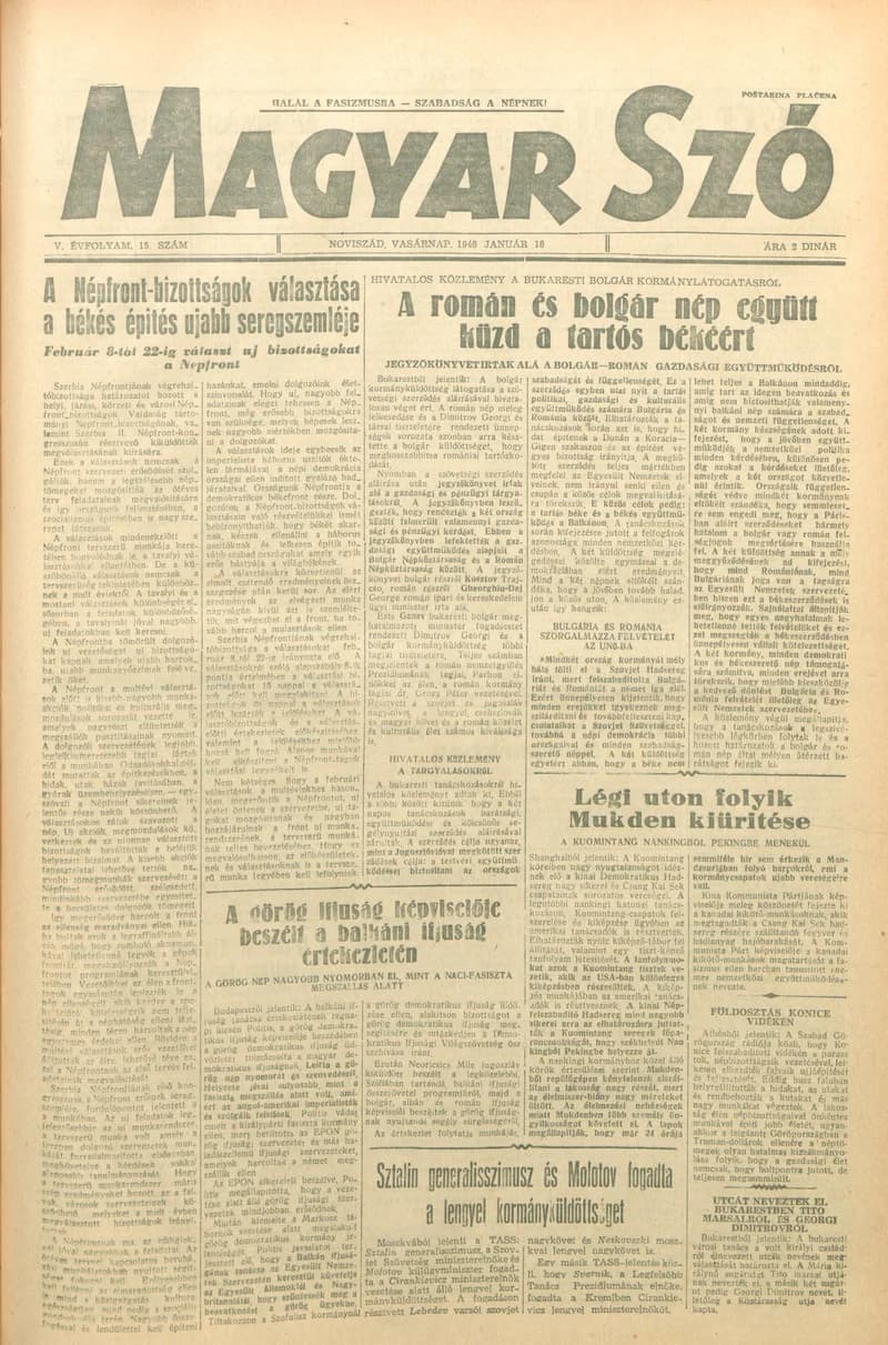 Magyar Szó, 5. évf. 1948. január 18. 15. sz. 1–8. oldal