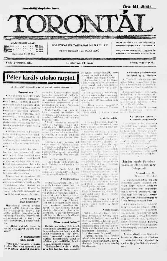 Torontál, 50. évf. 1921. augusztus 19. 180. sz.