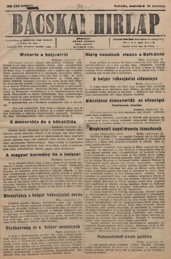 Bácskai Hirlap, 22. évf. 1918. szeptember 29. 219. sz.