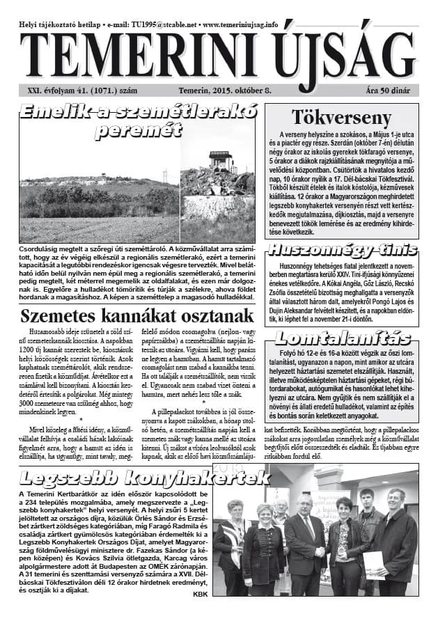 Temerini Újság, 21. évf. 2015. október 8. 41. sz.