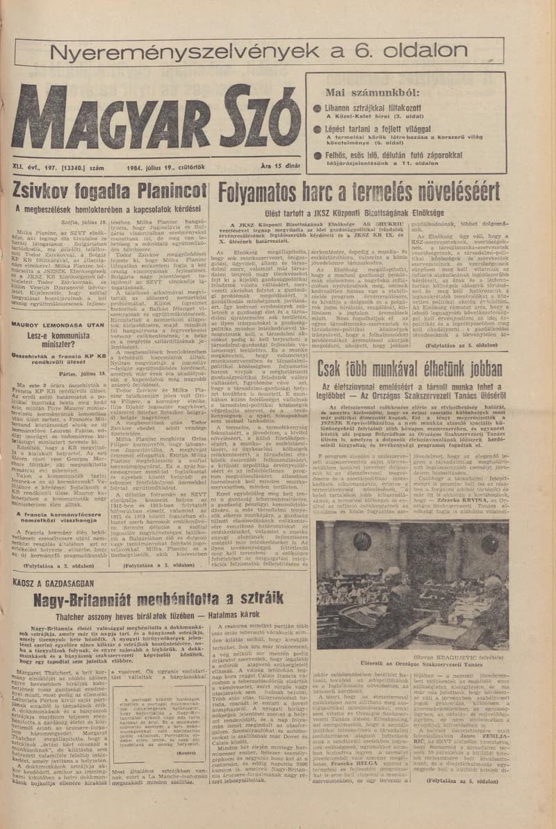 Magyar Szó, 41. évf. 1984. július 19. 197. sz. 1–16. oldal