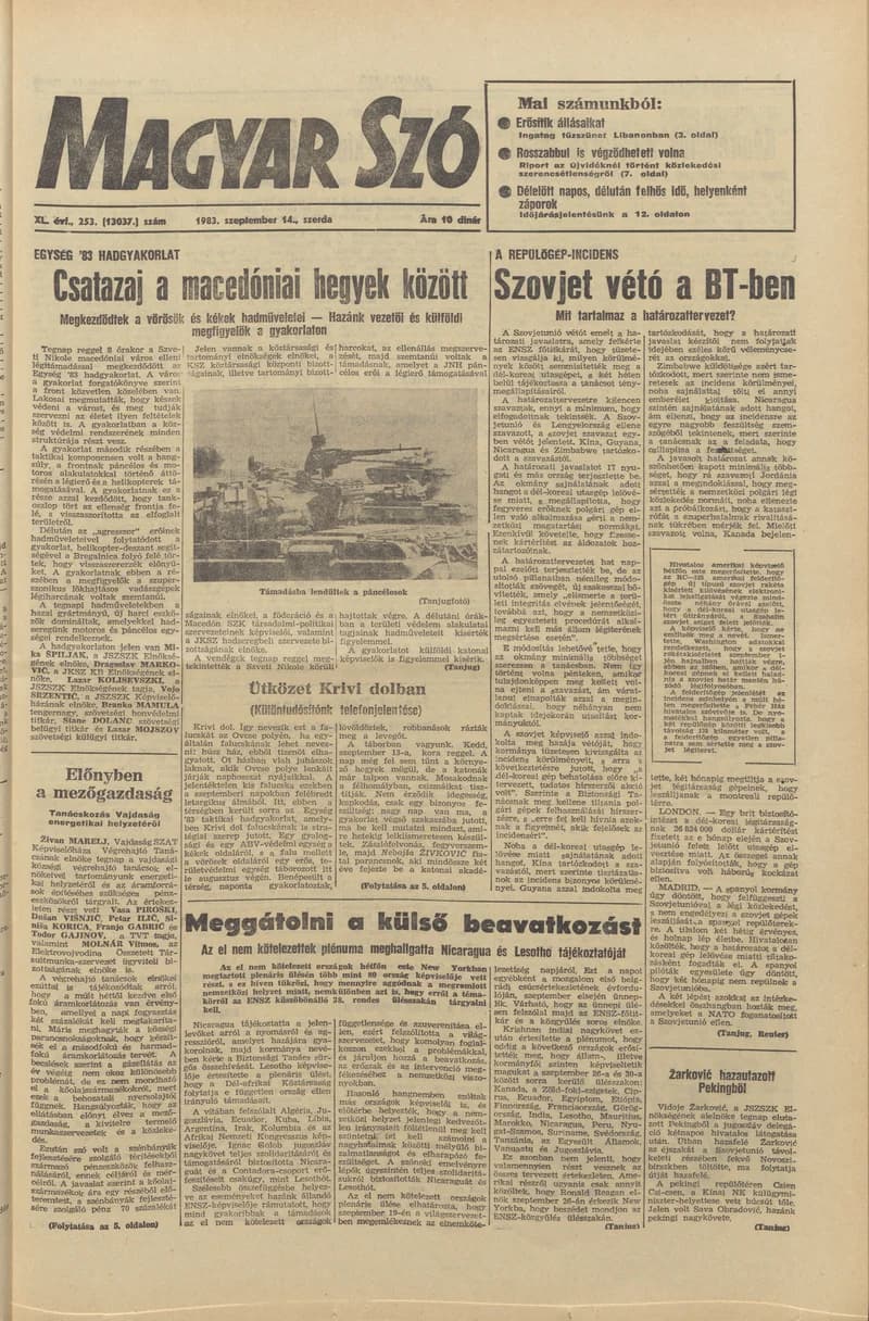 Magyar Szó, 40. évf. 1983. szeptember 14. 253. sz.