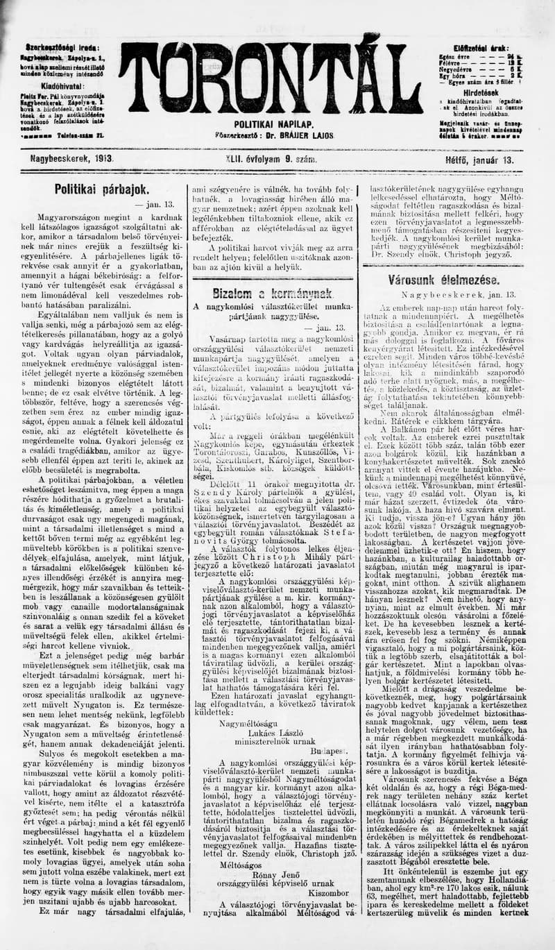 Torontál, 42. évf. 1913. január 13. 9. sz.