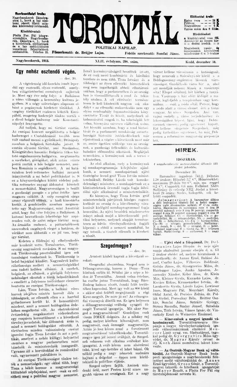 Torontál, 42. évf. 1913. december 30. 298. sz.