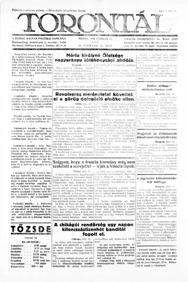 Torontál, 59. évf. 1930. február 12. 35. sz.