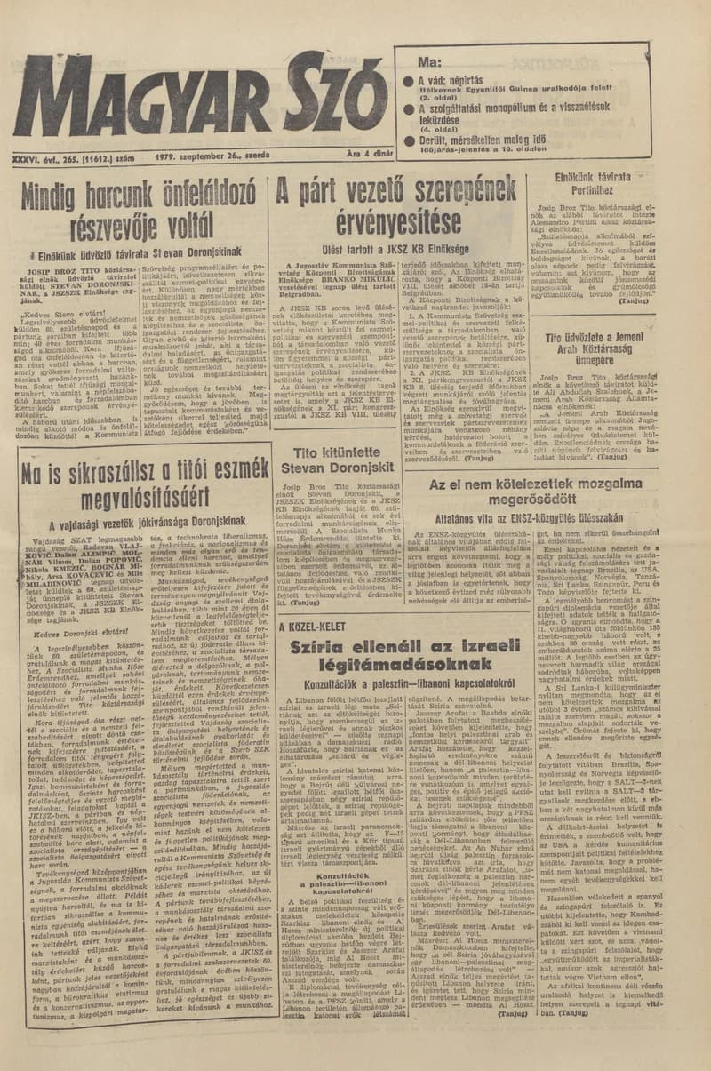 Magyar Szó, 36. évf. 1979. szeptember 26. 265. sz. 1–20. oldal