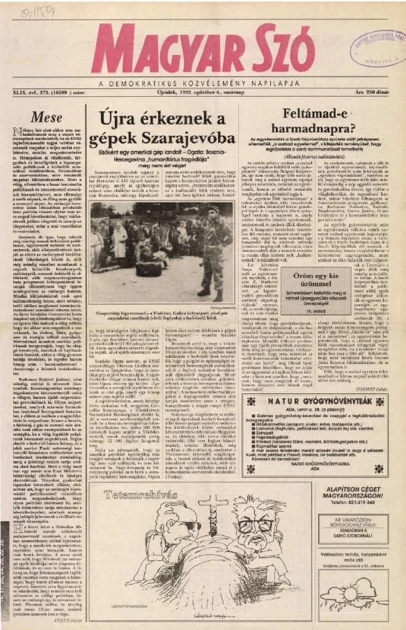 Magyar Szó, 49. évf. 1992. október 4. 273. sz. 1–24. oldal