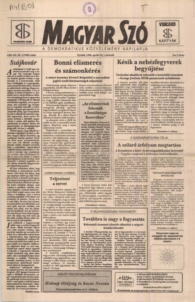 Magyar Szó, 53. évf. 1996. április 18. 92. sz.