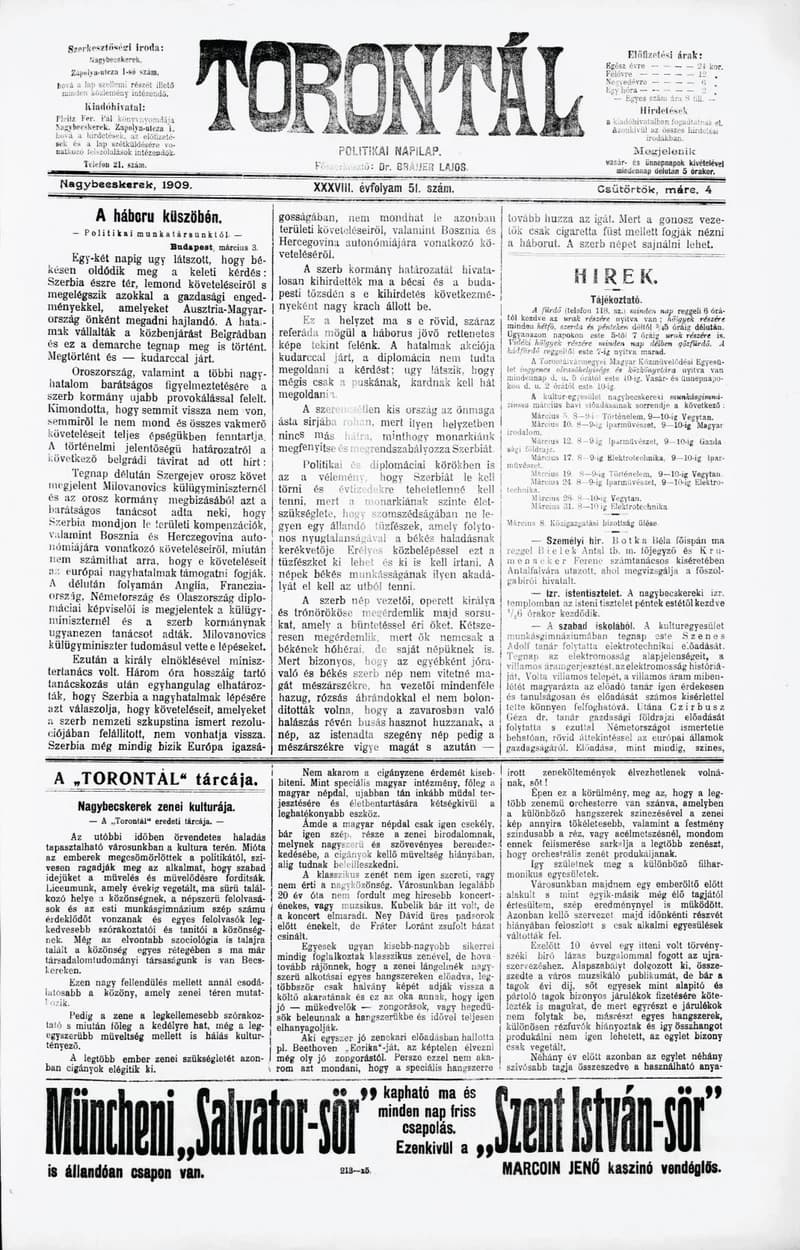 Torontál, 38. évf. 1909. március 4. 51. sz.