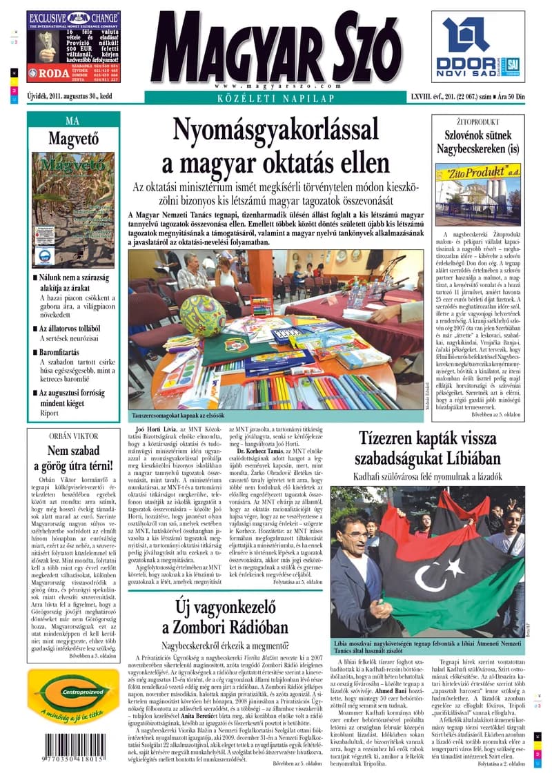 Magyar Szó, 68. évf. 2011. augusztus 30. 201. sz. 1–20. oldal