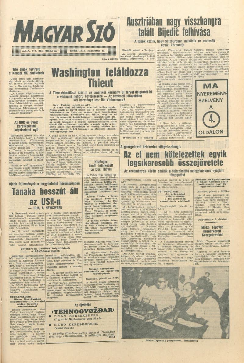 Magyar Szó, 29. évf. 1972. augusztus 15. 224. sz. 1–16. oldal
