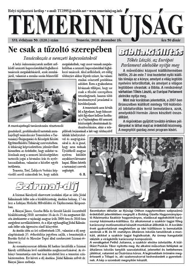 Temerini Újság, 16. évf. 2010. december 16. 50. sz.