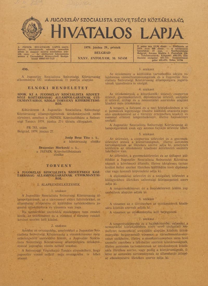 A Jugoszláv Szocialista Szövetségi Köztársaság Hivatalos Lapja, 35. évf. 1979. június 29. 30. sz. 957–992. oldal