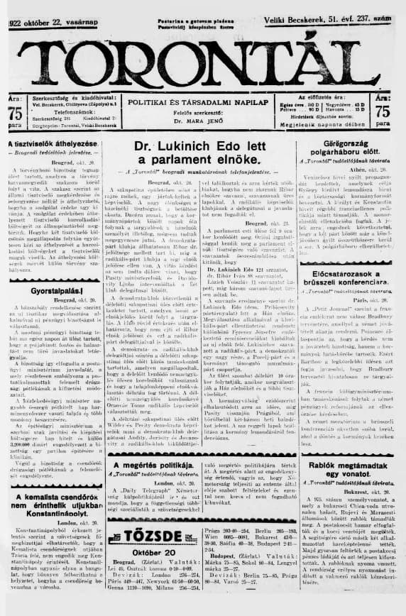 Torontál, 51. évf. 1922. október 22. 237. sz.