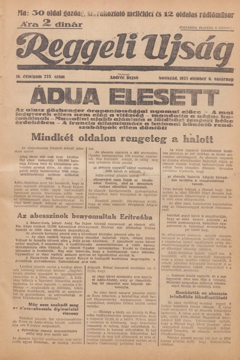 Reggeli Újság, 16. évf. 1935. október 6. 235. sz.