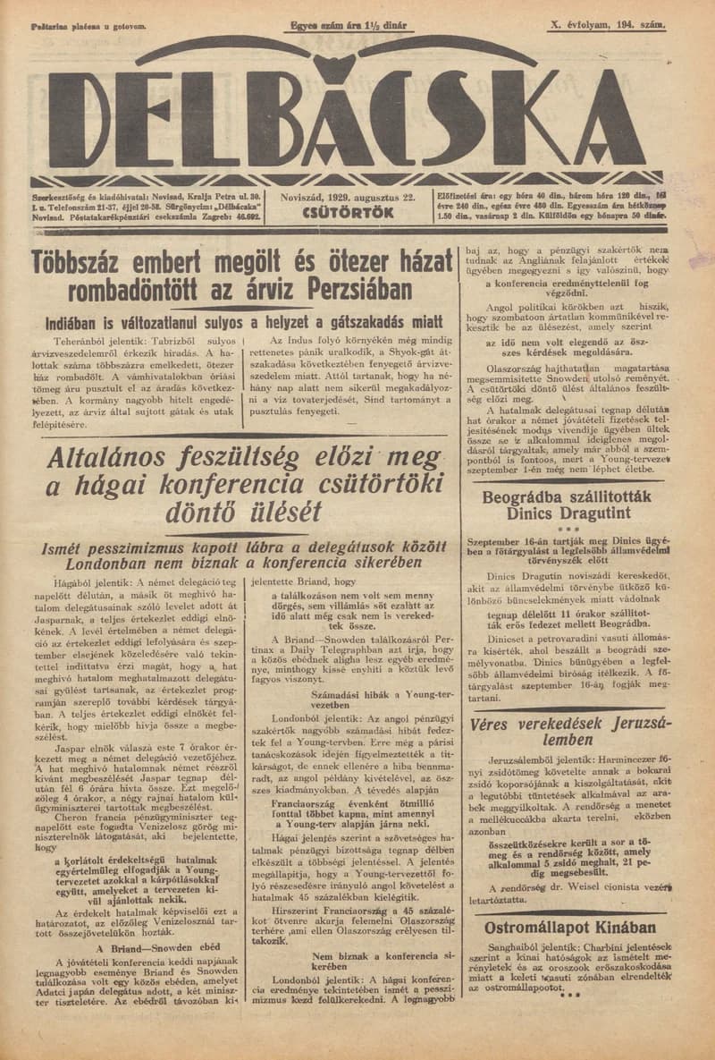 Délbácska, 10. évf. 1929. augusztus 22. 194. sz.