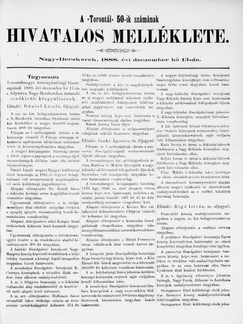 A Totontál  hivatalos melléklete, 1. évf. 1888. december 13. 50. sz.