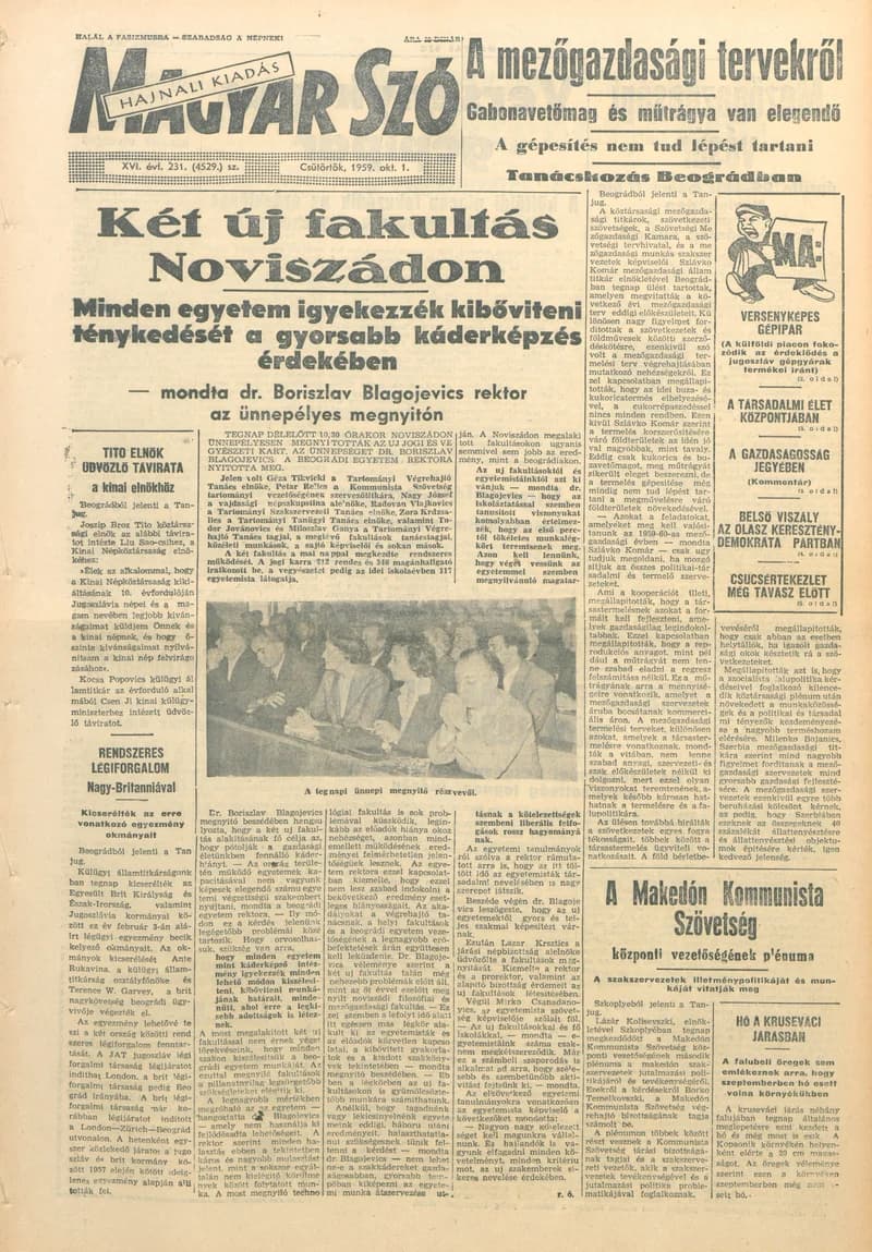 Magyar Szó, 16. évf. 1959. október 1. 231. sz. 1–20. oldal