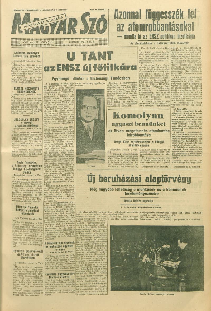 Magyar Szó, 18. évf. 1961. november 4. 271. sz. 1–12. oldal