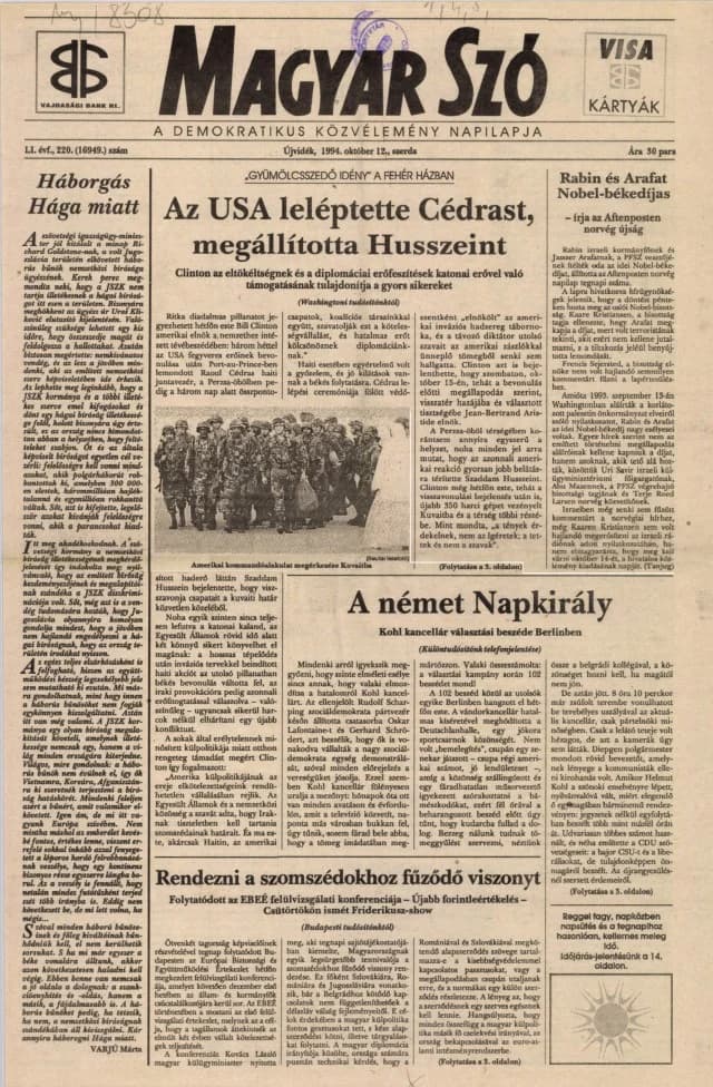 Magyar Szó, 51. évf. 1994. október 12. 220. sz. 1–16. oldal