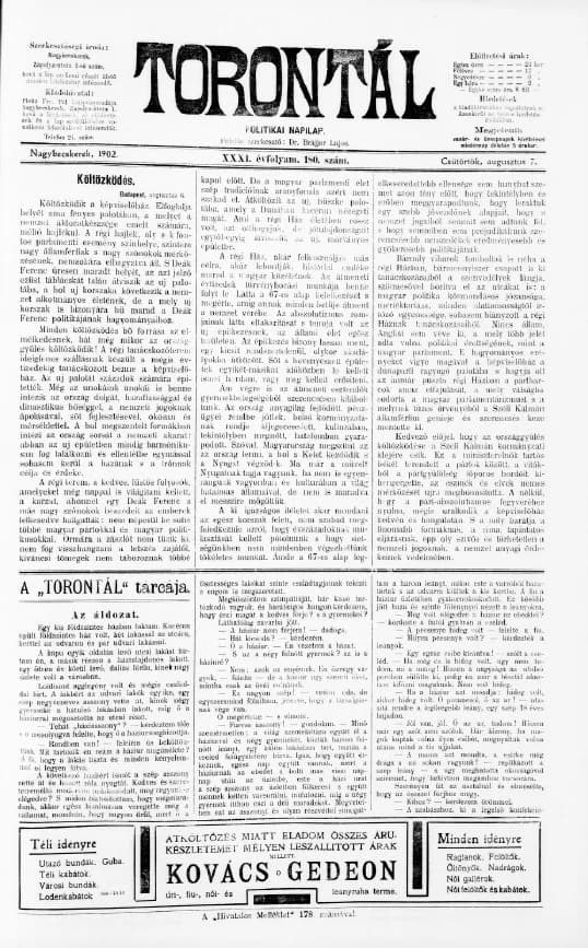 Torontál, 31. évf. 1902. augusztus 7. 180. sz.