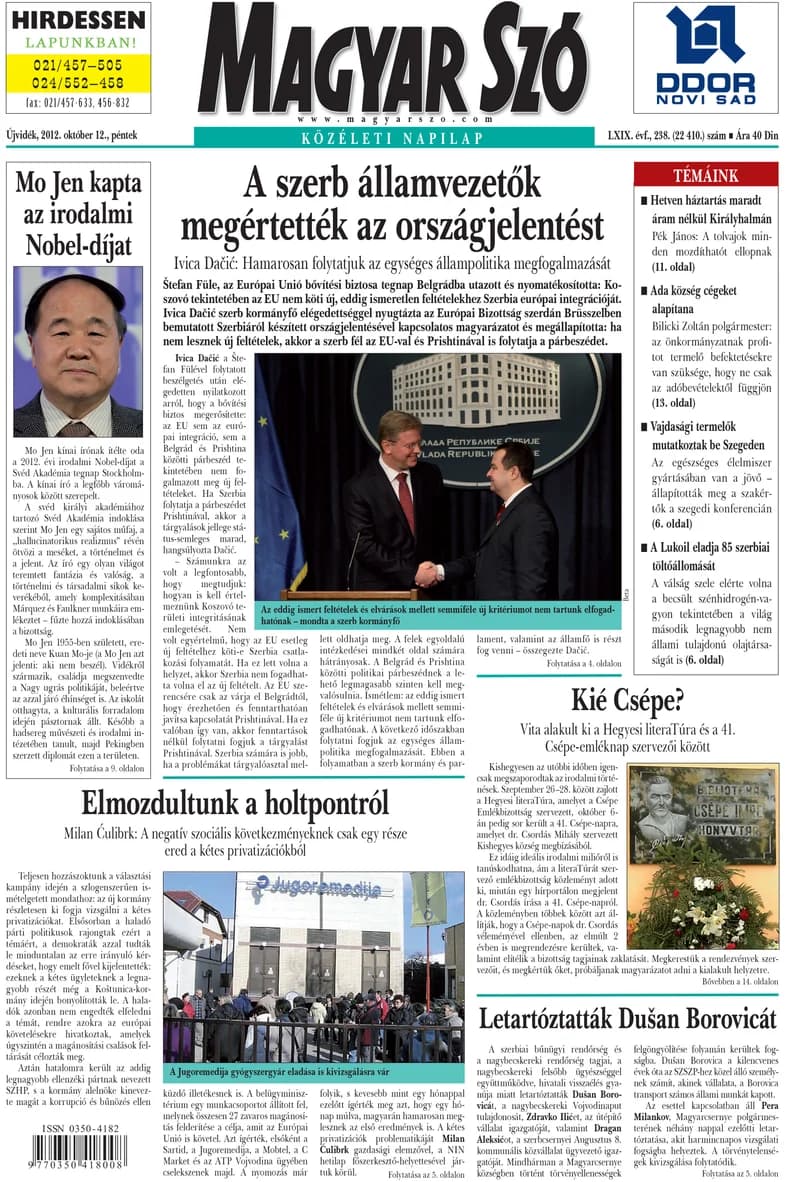 Magyar Szó, 69. évf. 2012. október 12. 238. sz. 1–20. oldal