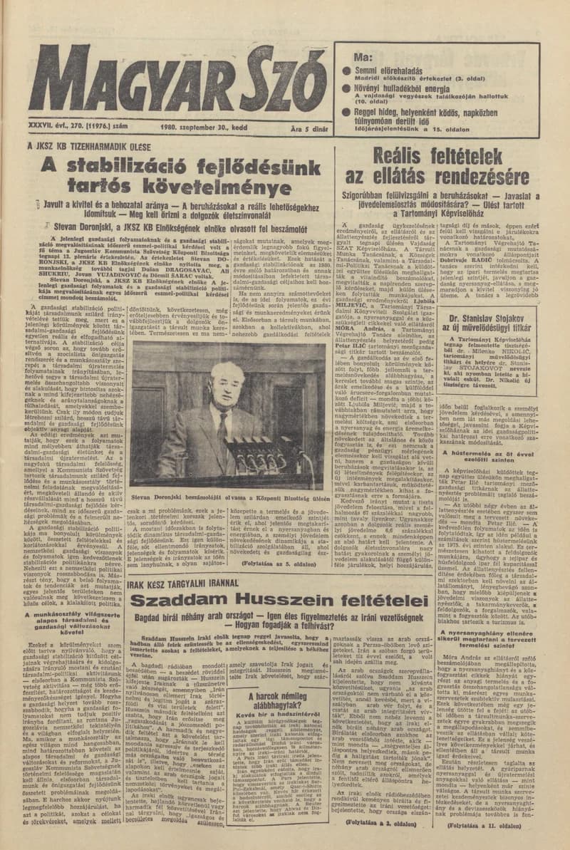 Magyar Szó, 37. évf. 1980. szeptember 30. 270. sz. 1–20. oldal