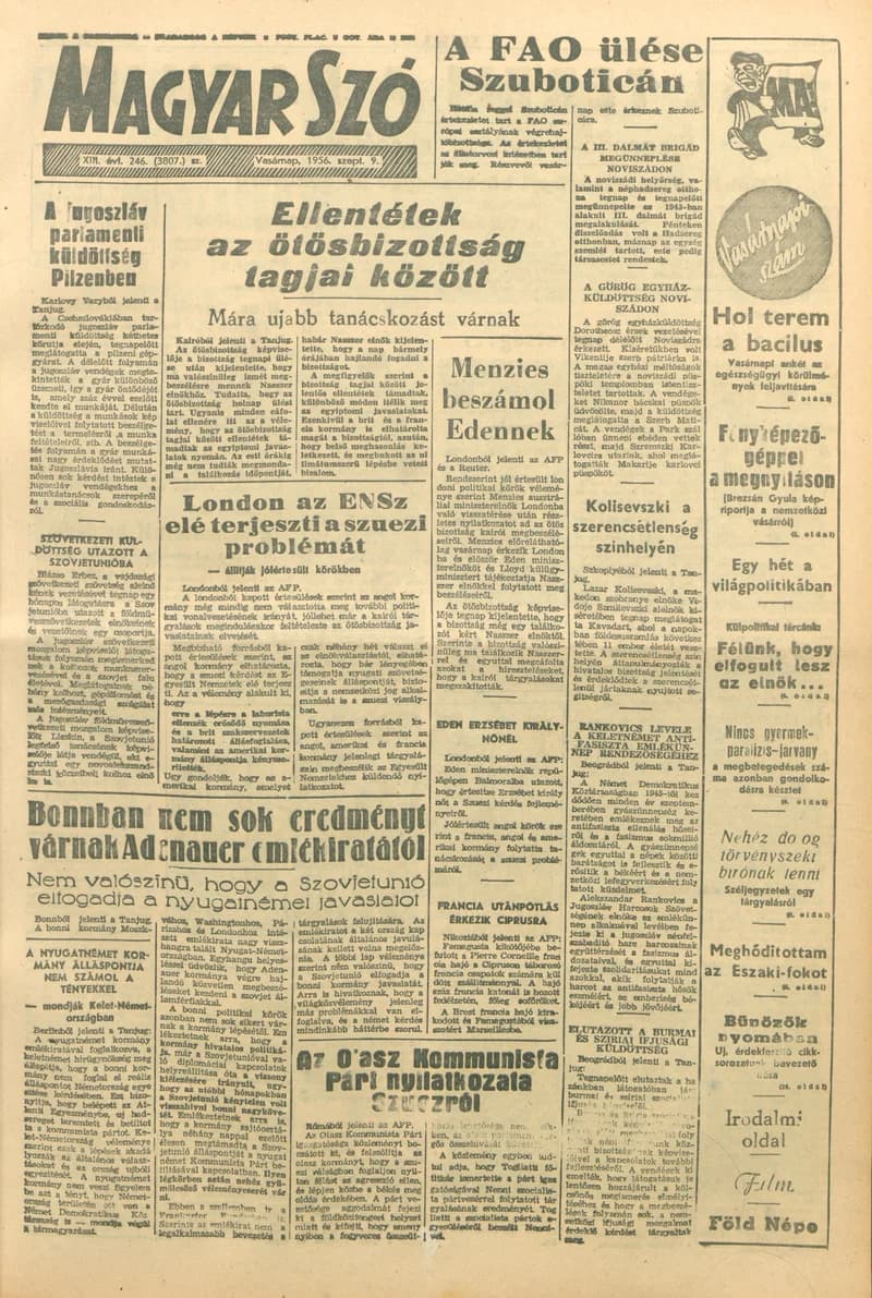 Magyar Szó, 13. évf. 1956. szeptember 9. 246. sz. 1–20. oldal