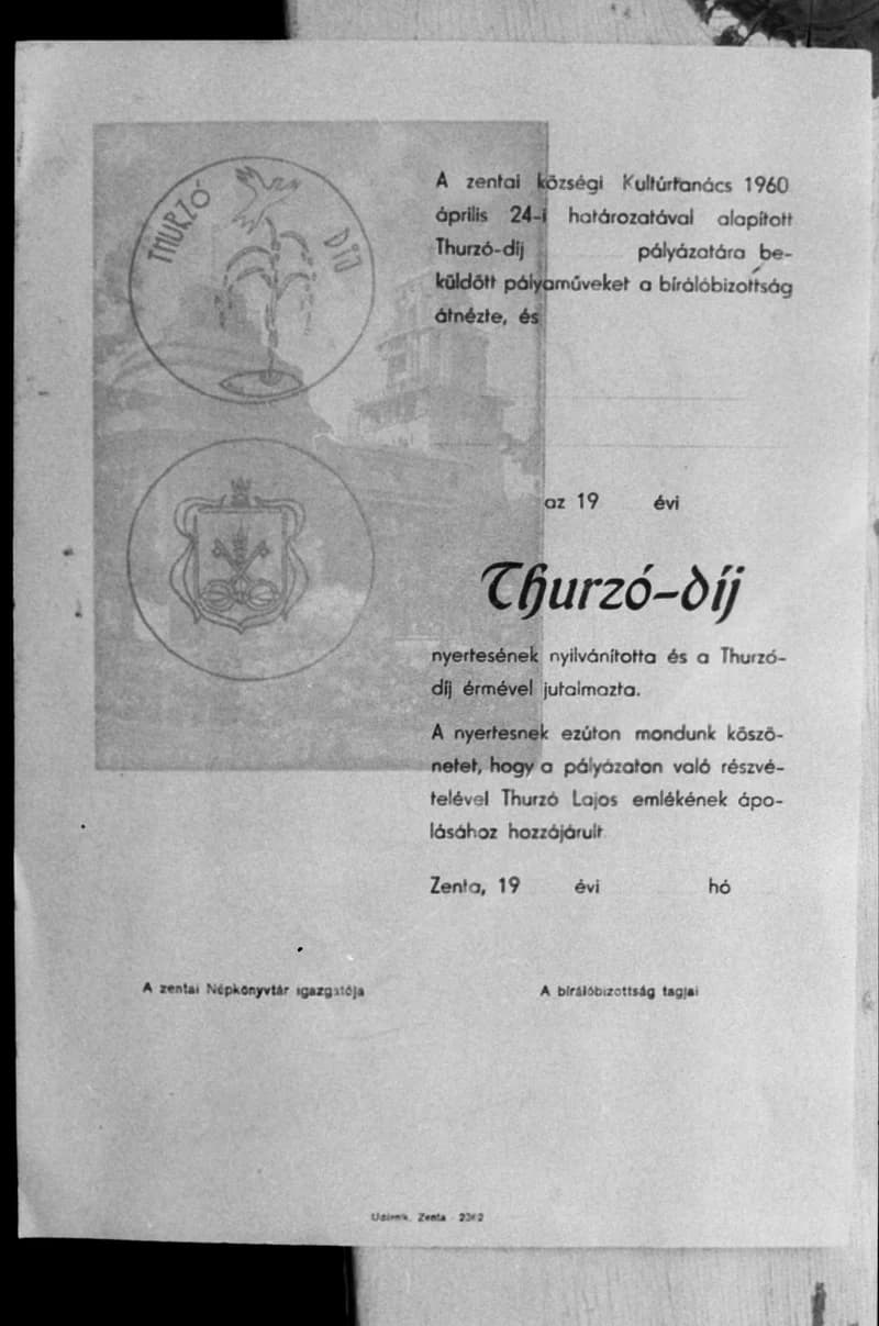 Dokumentumok a Thurzó-díjról