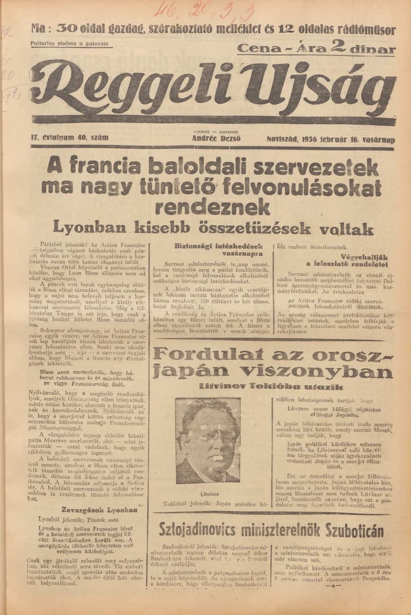 Reggeli Újság, 17. évf. 1936. február 16. 40. sz.