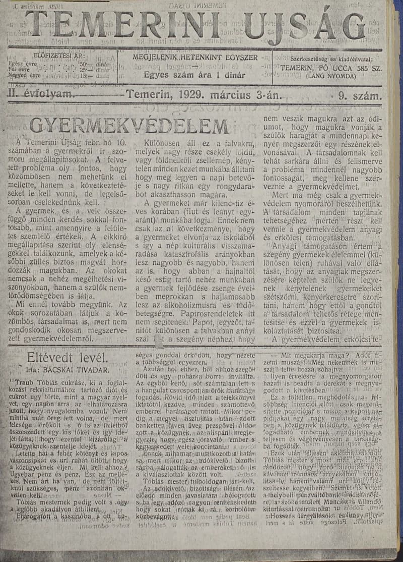 Temerini Újság 1928-1944, 2. évf. 1929. március 3. 9. sz.