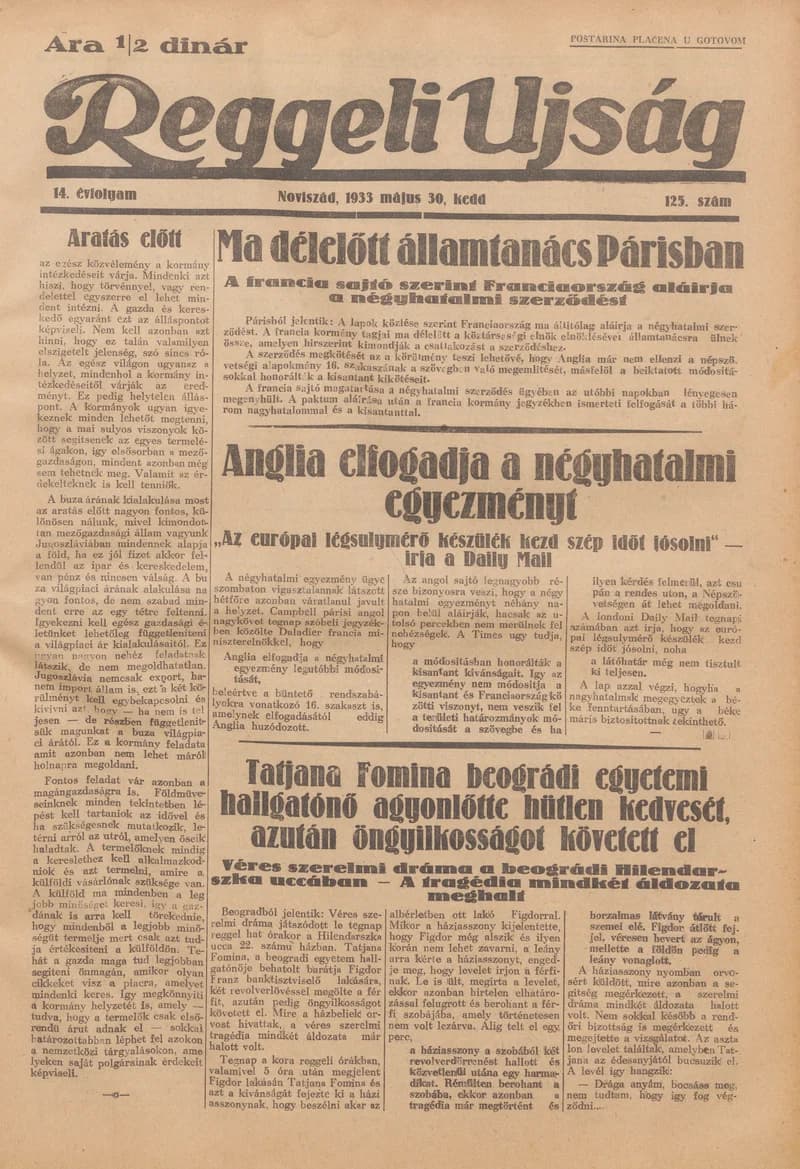 Reggeli Újság, 14. évf. 1933. május 30. 125. sz.