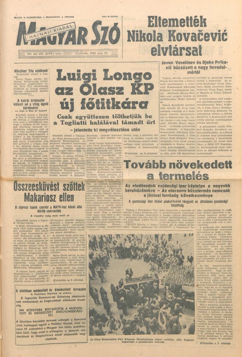 Magyar Szó, 21. évf. 1964. augusztus 27. 237. sz. 1–12. oldal
