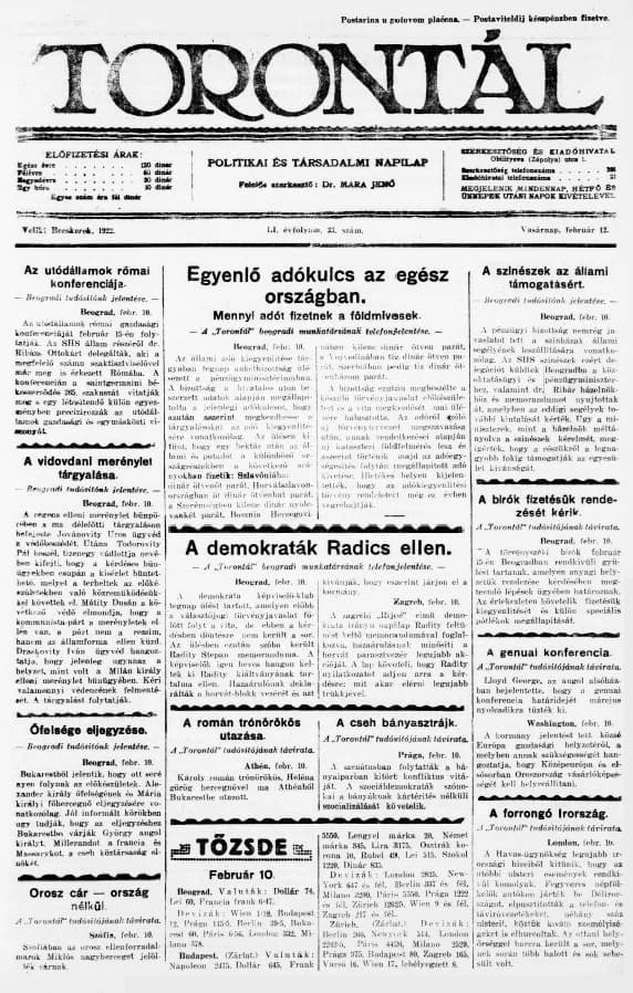 Torontál, 51. évf. 1922. február 12. 33. sz.