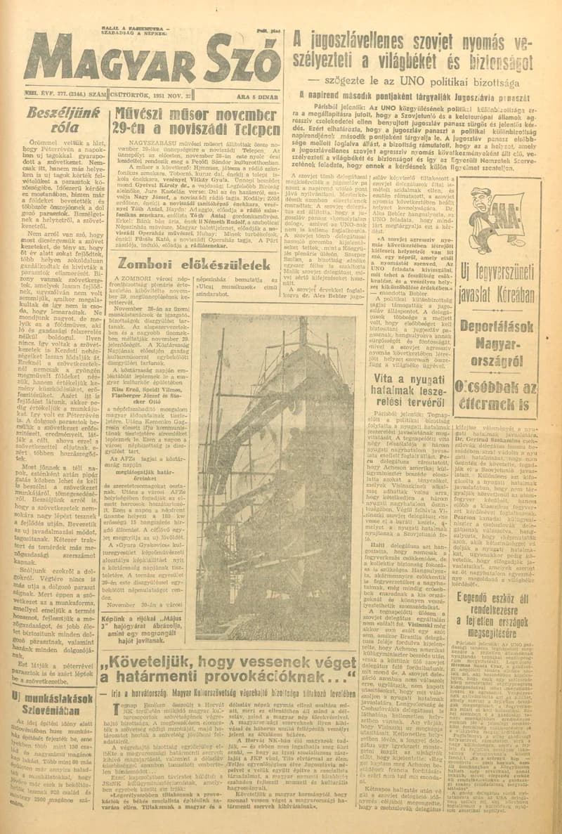 Magyar Szó, 8. évf. 1951. november 22. 277. sz. 1–6. oldal