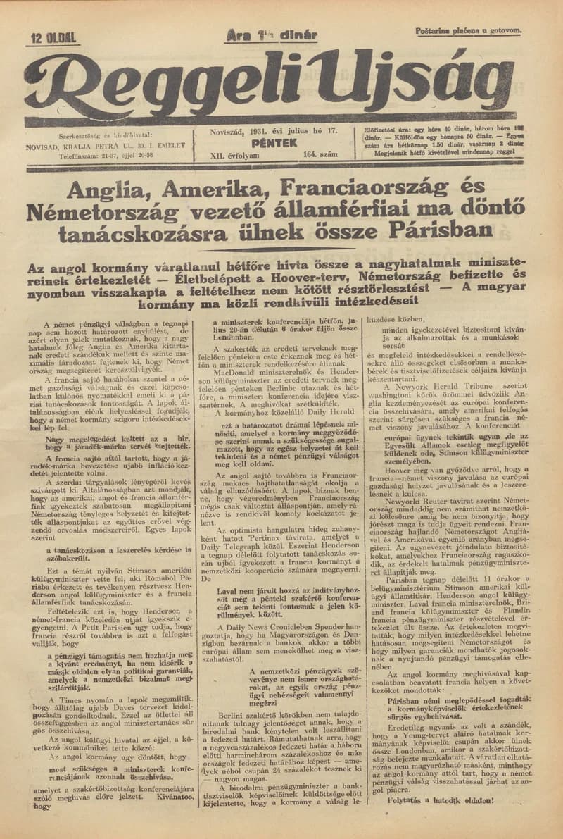 Reggeli Újság, 12. évf. 1931. július 17. 164. sz.