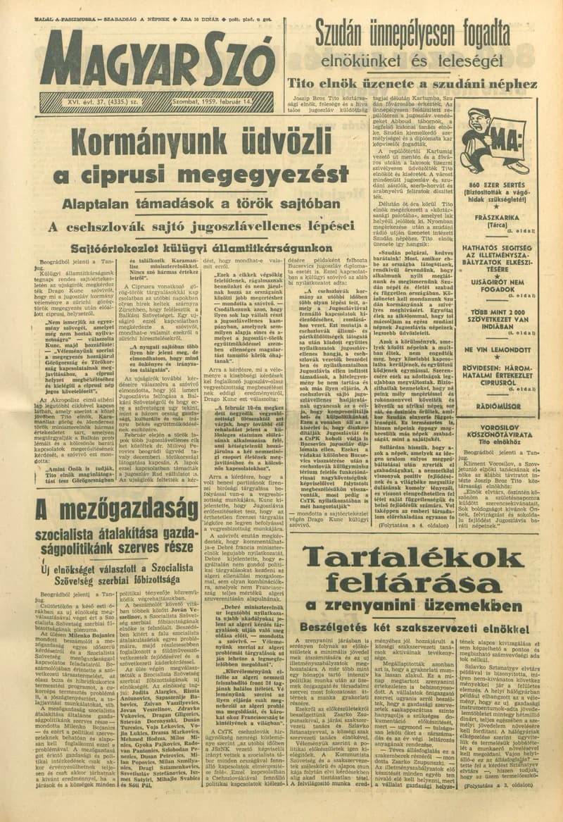 Magyar Szó, 16. évf. 1959. február 14. 37. sz. 1–20. oldal