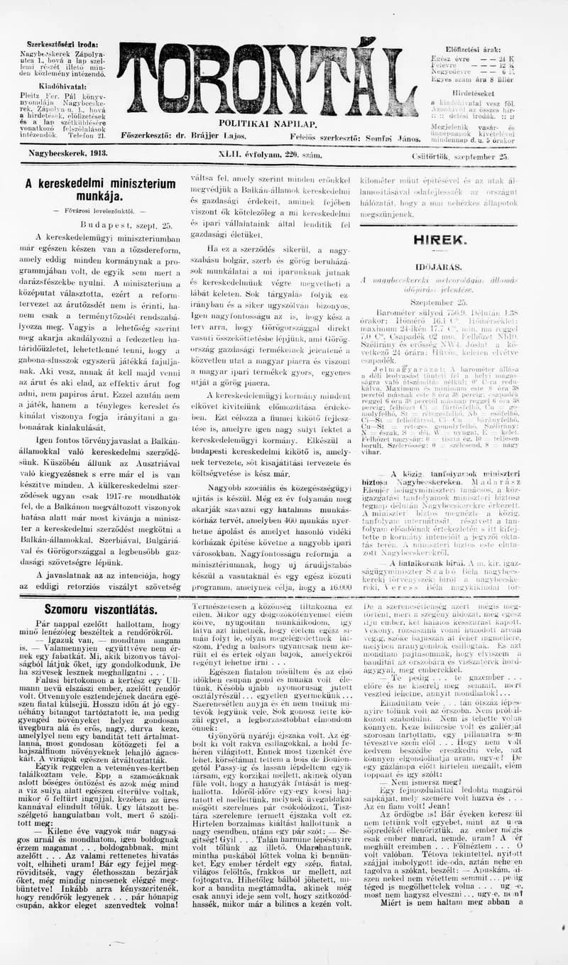 Torontál, 42. évf. 1913. szeptember 25. 220. sz.