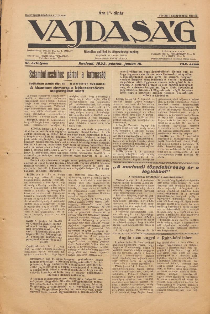 Vajdaság, 3. évf. 1923. június 15. 134. sz.