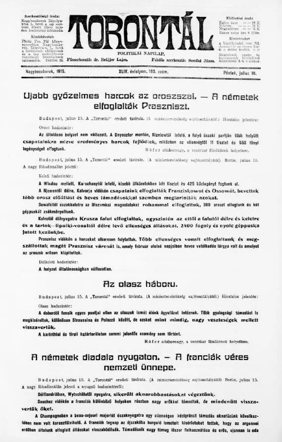 Torontál, 44. évf. 1915. július 16. 160. sz.