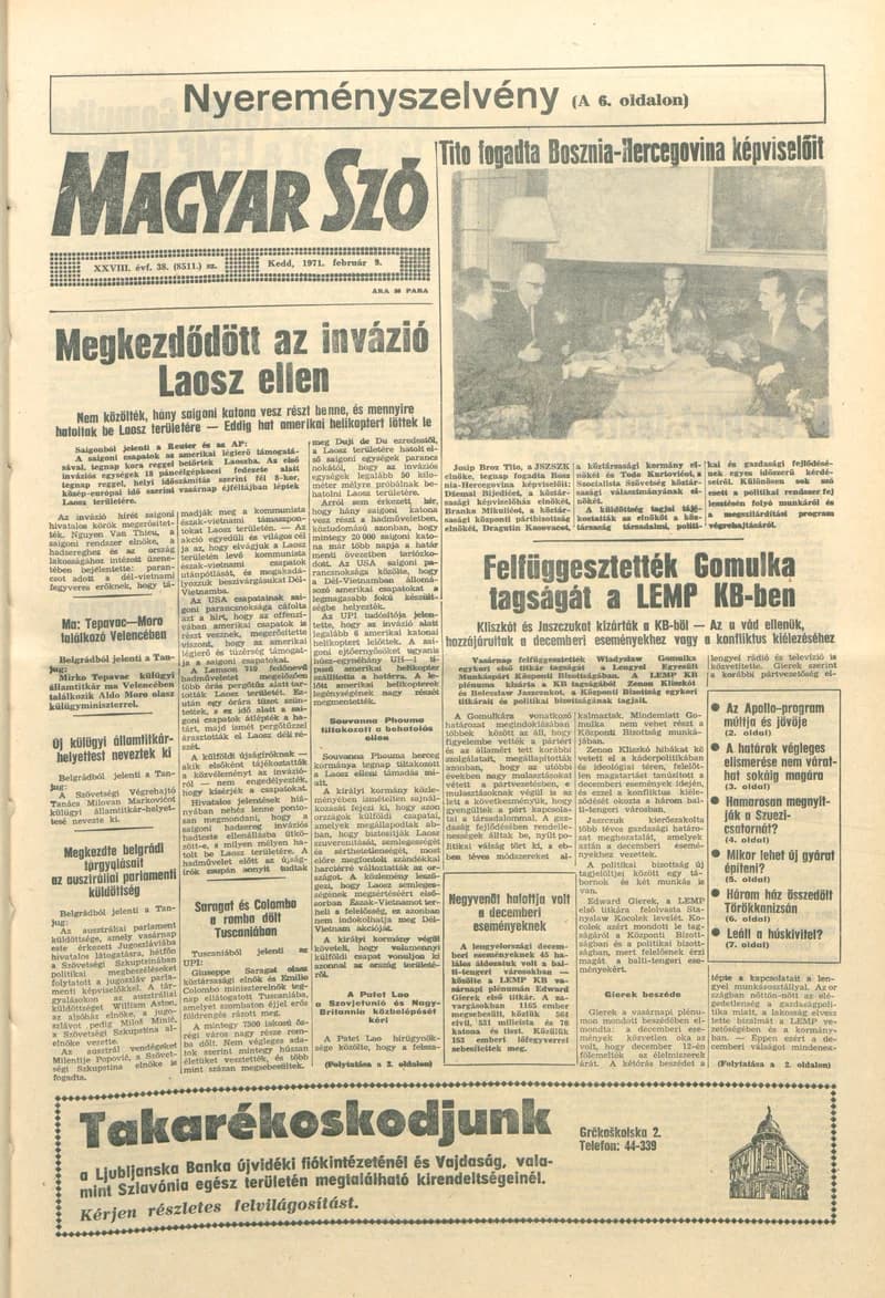 Magyar Szó, 28. évf. 1971. február 9. 38. sz. 1–16. oldal