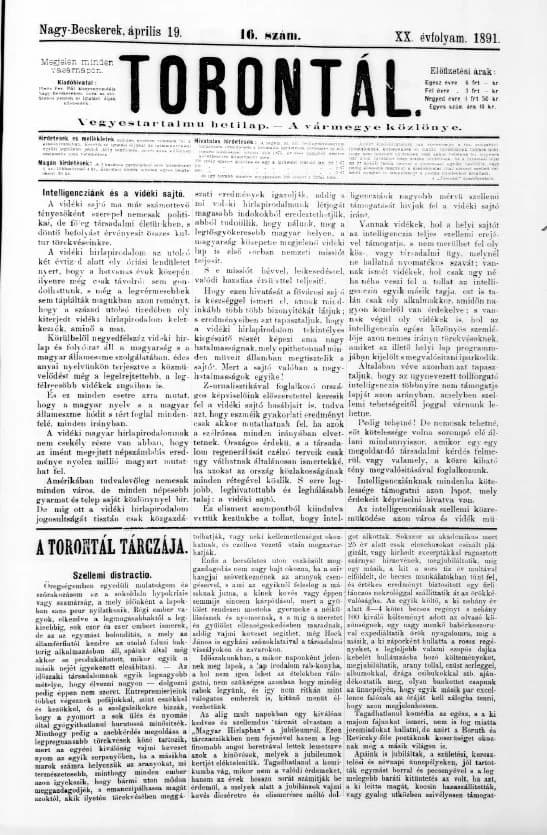 Torontál, 20. évf. 1891. április 19. 16. sz.