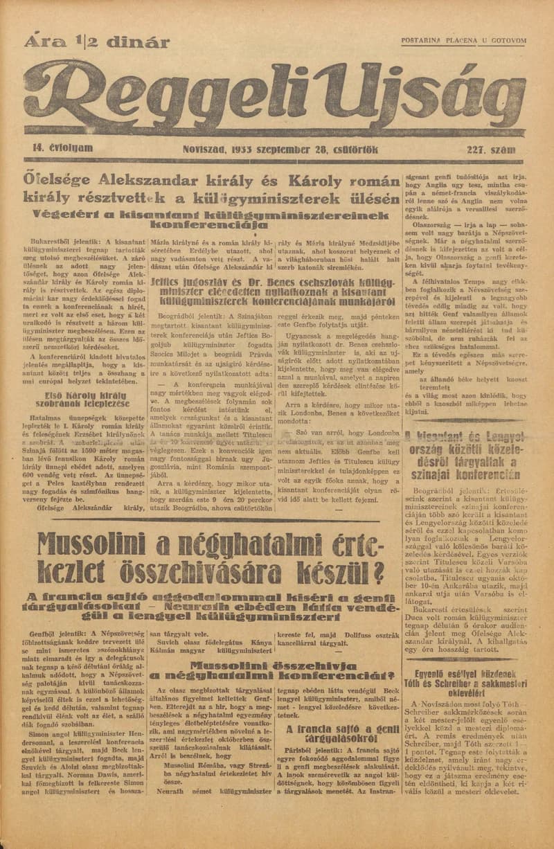 Reggeli Újság, 14. évf. 1933. szeptember 28. 227. sz.