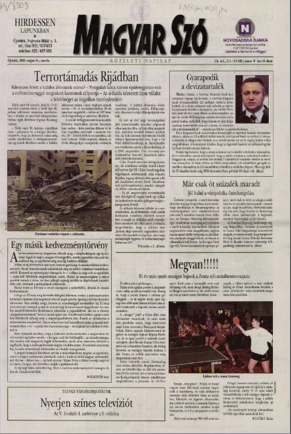 Magyar Szó, 60. évf. 2003. május 14. 112. sz. 1–16. oldal