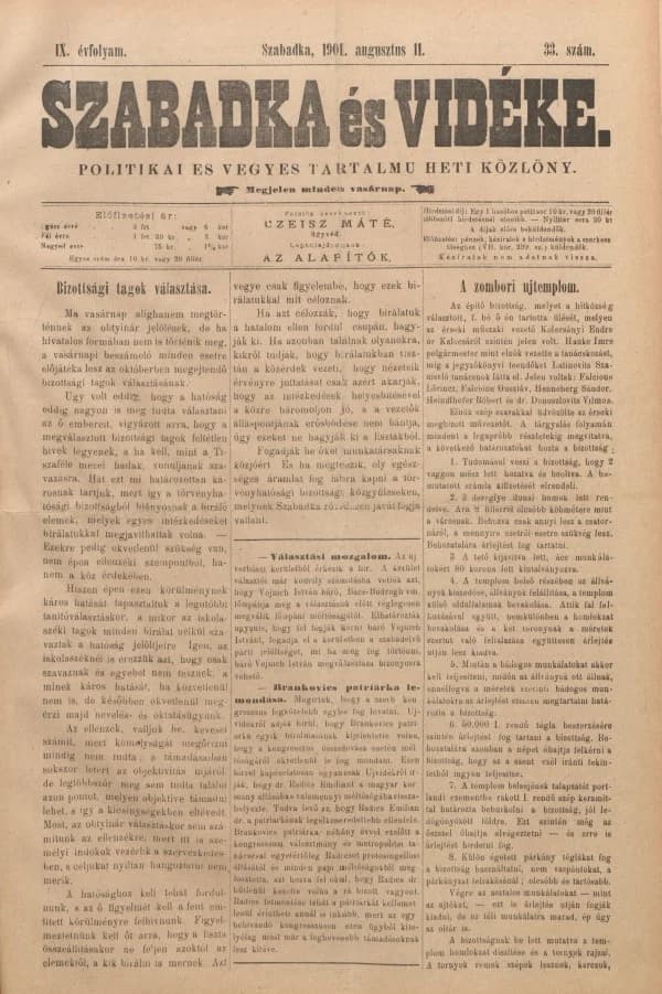 Szabadka és vidéke II, 9. évf. 1901. augusztus 11. 33. sz.