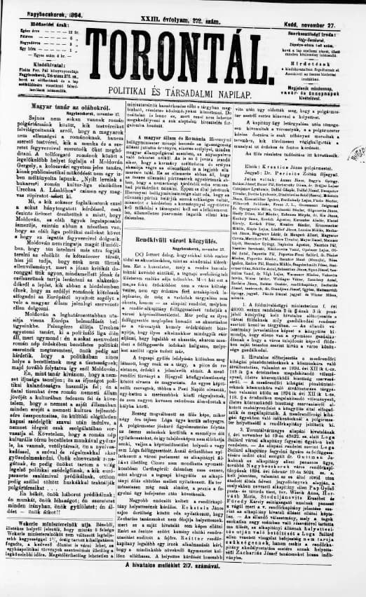 Torontál, 23. évf. 1894. november 27. 272. sz.