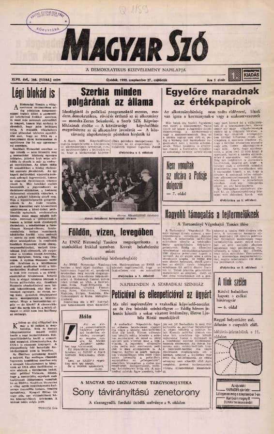 Magyar Szó, 47. évf. 1990. szeptember 27. 266. sz. 1–16. oldal