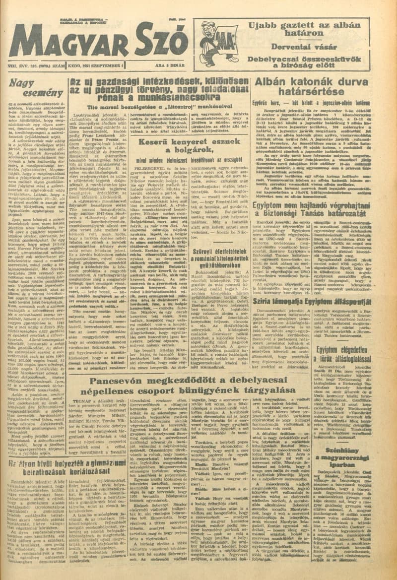 Magyar Szó, 8. évf. 1951. szeptember 4. 210. sz. 1–4. oldal