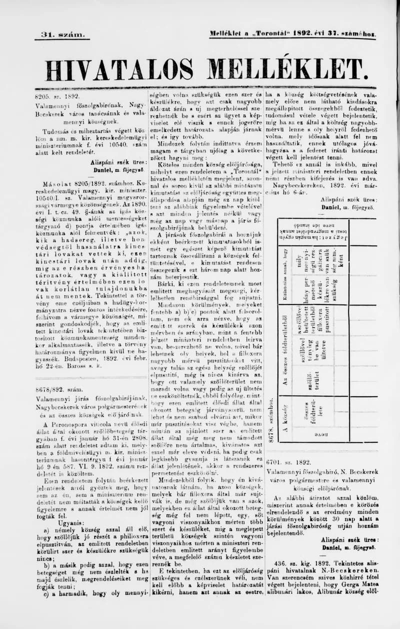 A Totontál  hivatalos melléklete, 5. évf. 1892. március 9. 31. sz.